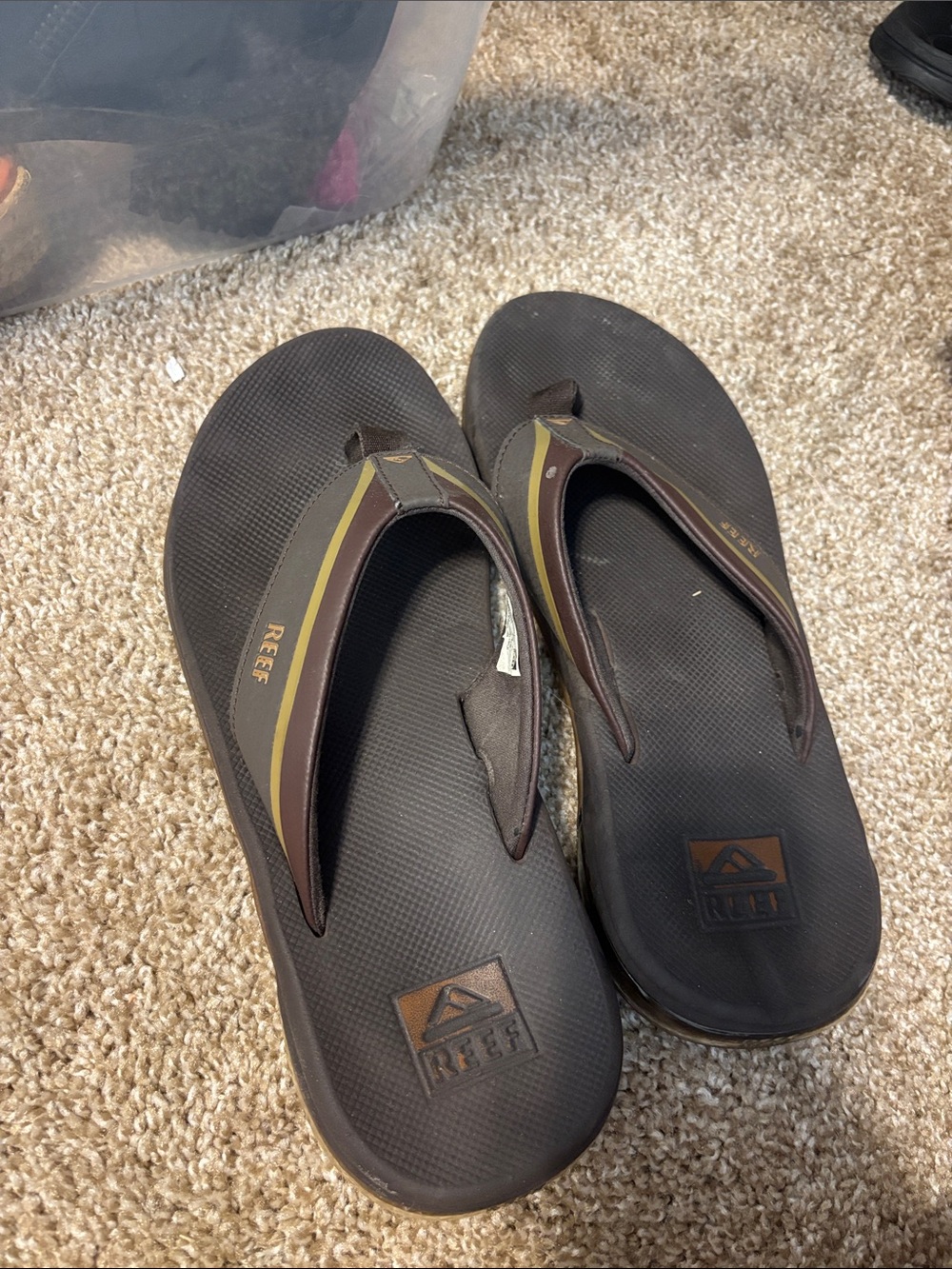 Reef Brown Flip Flops with Olive and Yellow Accent